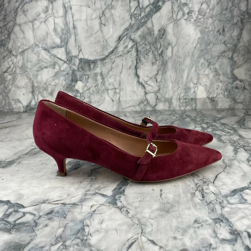 Vionic- Kit Minnie- Kitten Heel Suede Mary Jane Heels- Wine- Size 7.5 - Picture 2 of 13